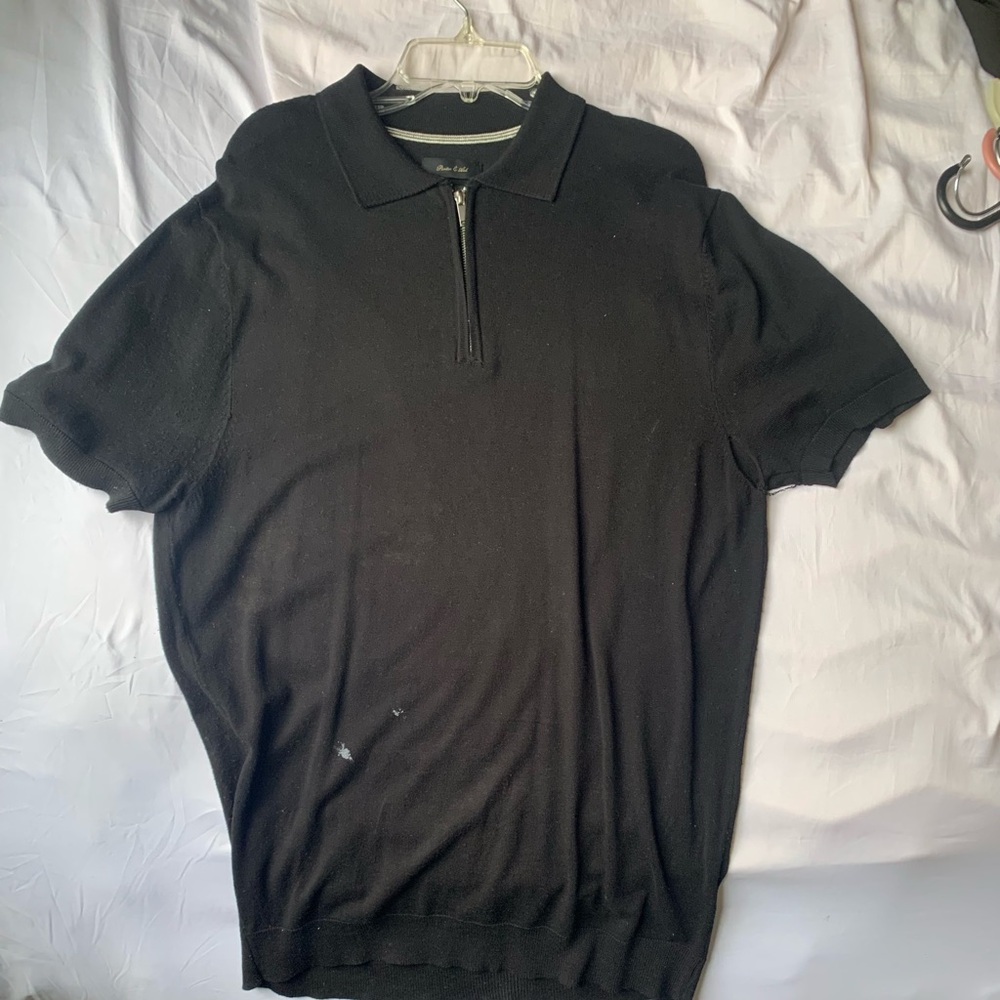 Porter & Ash Black Short Sleeve Zip Polo with Silver Zipper